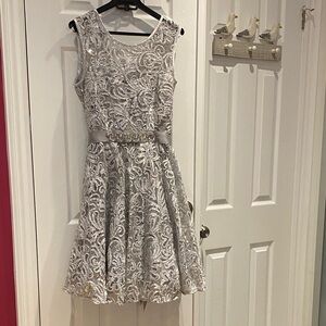 Elegant Silver Lace Mini Dress